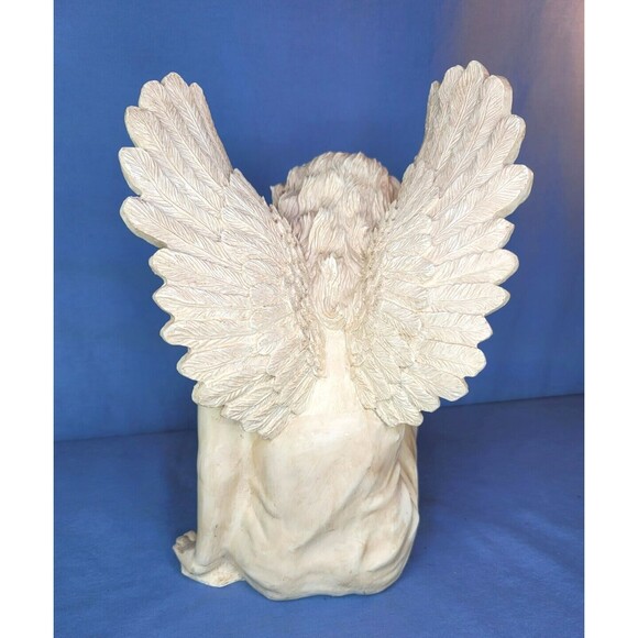 Angel Cherub Sitting Statue 11.5''H Resin Decoration Large White Figurine - Picture 3 of 7